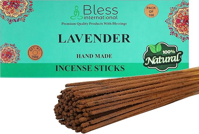 Bless-Lavender 100%-Natural-Handmade-Hand-Dipped-Incense-Sticks Organic-Chemicals-Charcoal-Free Purification-Relaxation-Positivity-Yoga-Meditation Best-Woods-Scent (100 Sticks (5.25 OZ))