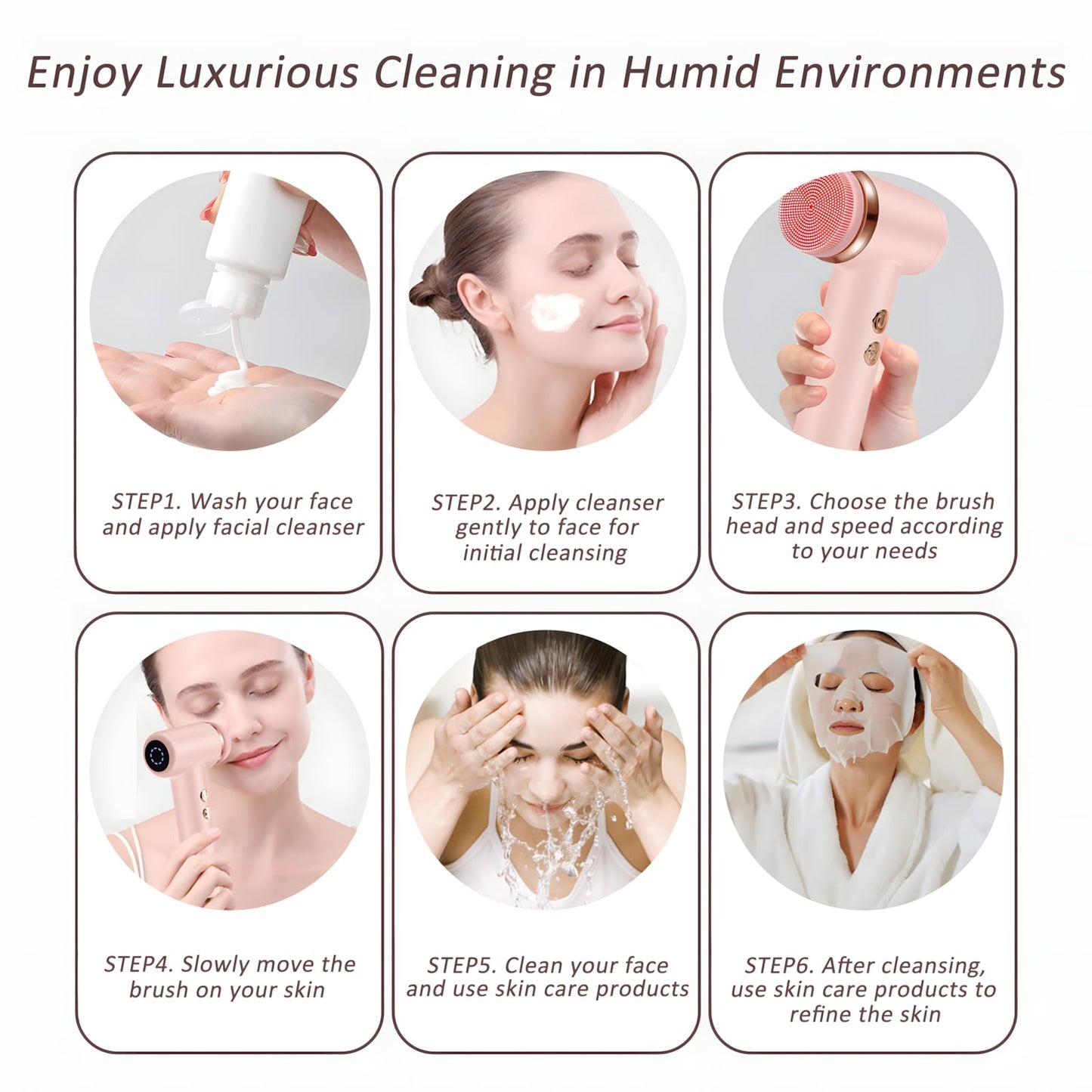 4 in 1 Facial Cleansing Brush, Multi-Function Electrical Face Wash Brush with 5 Speed Adjustable, IPX6 Waterproof Portable Face Scrubber for Deep Cleansing and Exfoliating