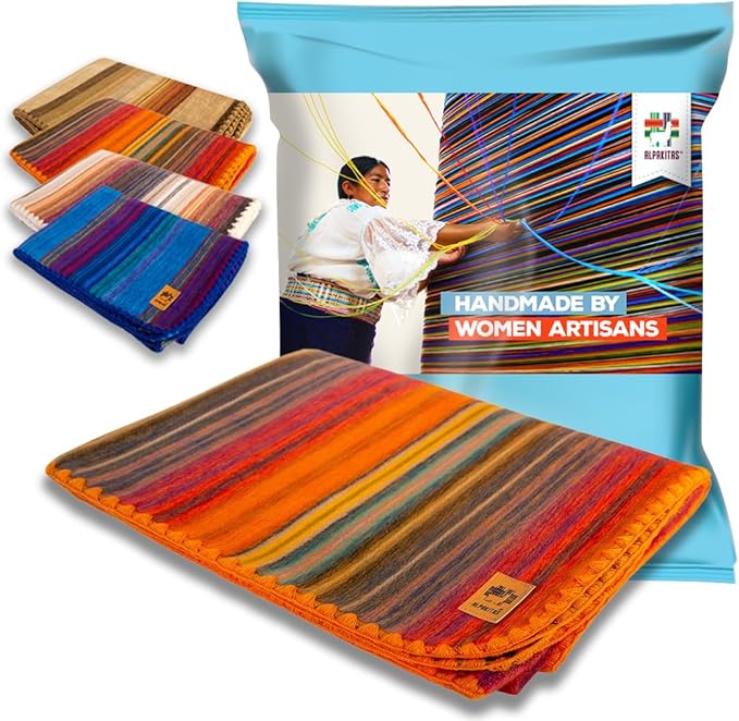 ALPAKITAS Alpaca Wool Blanket Throw | Large, Beautiful, Warm, Stripes | 64 x 45 inches | Ultra-Soft, Hypoallergenic and Breathable | Non-Itchy or Scratchy (Orange)