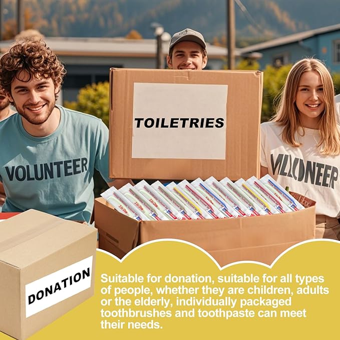 50 Pack Disposable Toothbrushes with Toothpaste and Comb for Homeless Individually Wrapped-Suitable for Hotel,Air Bnb,Shelter/Homeless/Nursing Home/Charity(（50 pcs）)