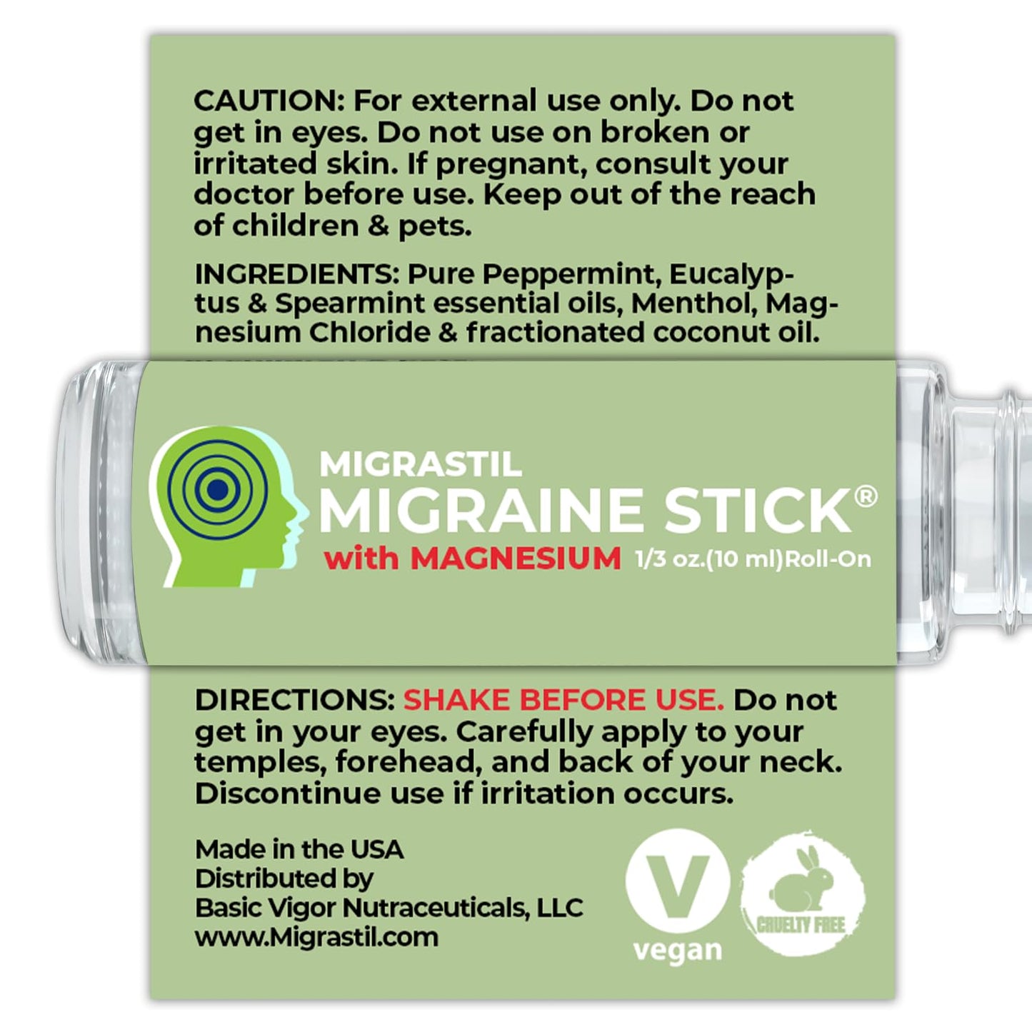 MIGRASTIL Migraine Stick with Magnesium Cooling Peppermint Eucalyptus Essential Oil Topical Magnesium for Headache Support. Made in The USA 10 ml