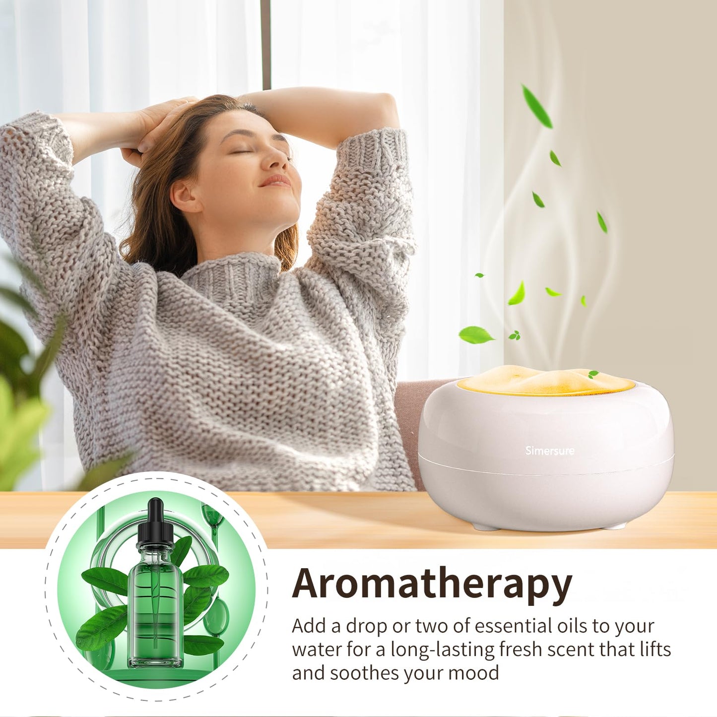 Essential Oil Diffuser, Quiet Humidifier for Bedroom, Timer and Auto-Off, 7 LED Colors Ultrasonic Aromatherapy Mist Diffusers for Large Room Office (Milky White)