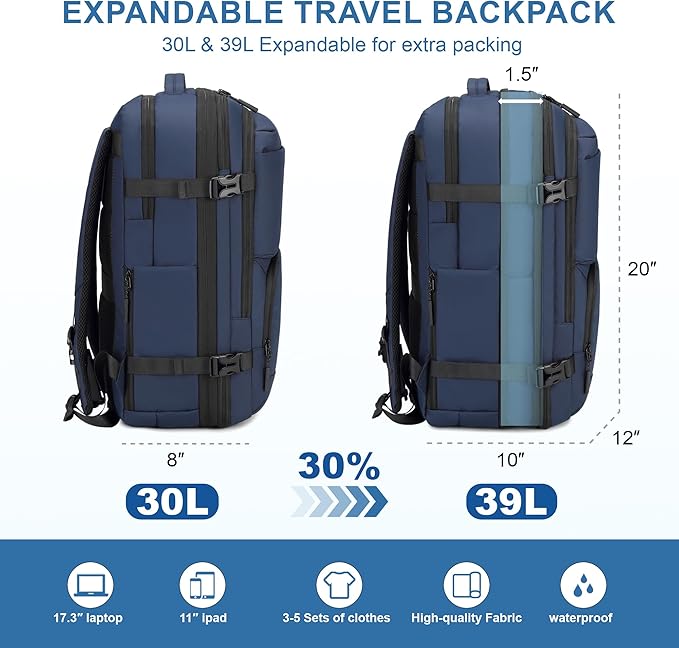 Carry On Travel Backpack, 35L-40L Expandable Extra Large Airline Approved,Lightweight Daypack for Men and Women
