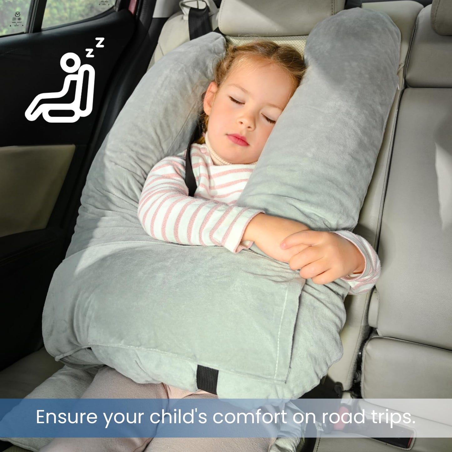 MOAOO Travel Pillow Car Pillow for Kids, Car Sleeping Pillow for Adults and Kids Support Head and Neck on Road Trips Gray