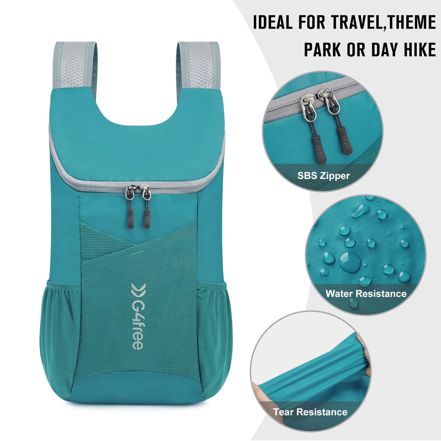 G4Free 11L Hiking Backpack Small Ultra light Packable Backpack Travel Bag for Women Men Casual Outdoor Camping Daypack (Teal Blue)