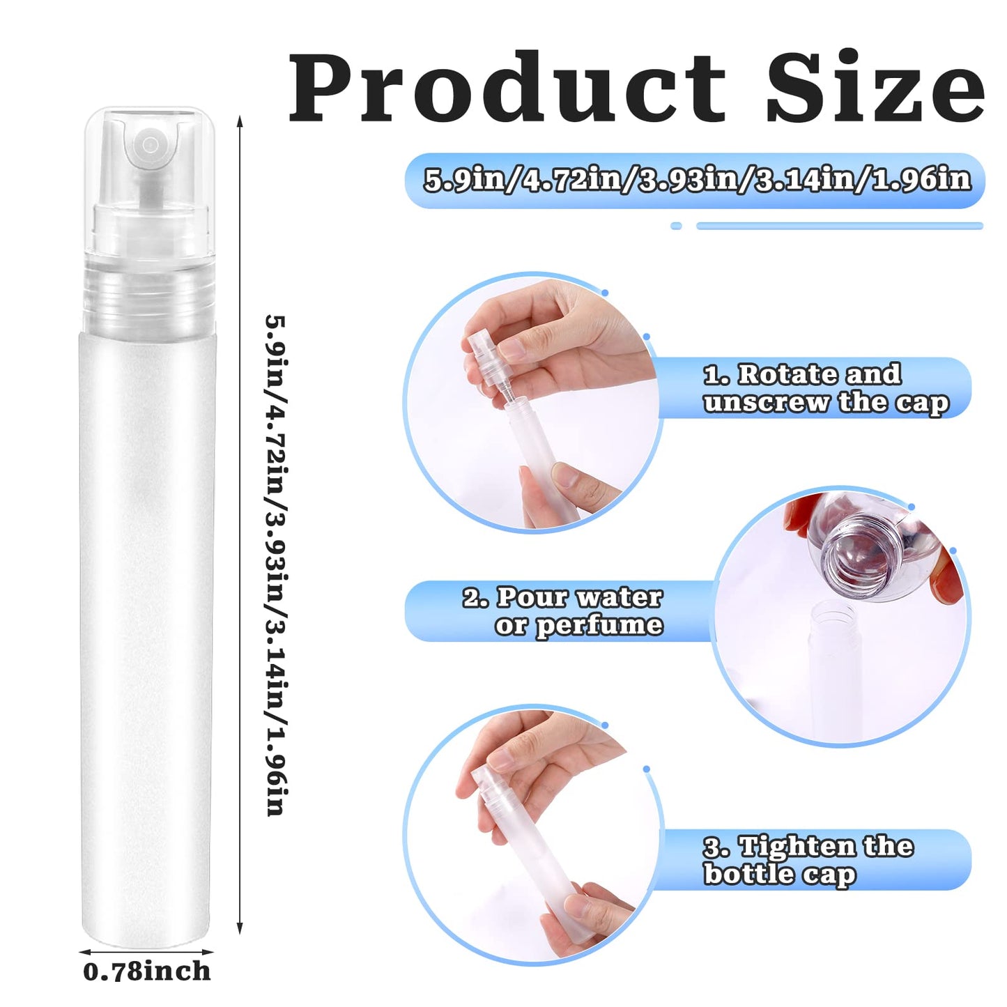 Vin Beauty 5pcs Perfume Plastic Mini Spray Bottles for Travel Mister Small Empty Spritzer Bottles Sample Containers for Hair Face Plants