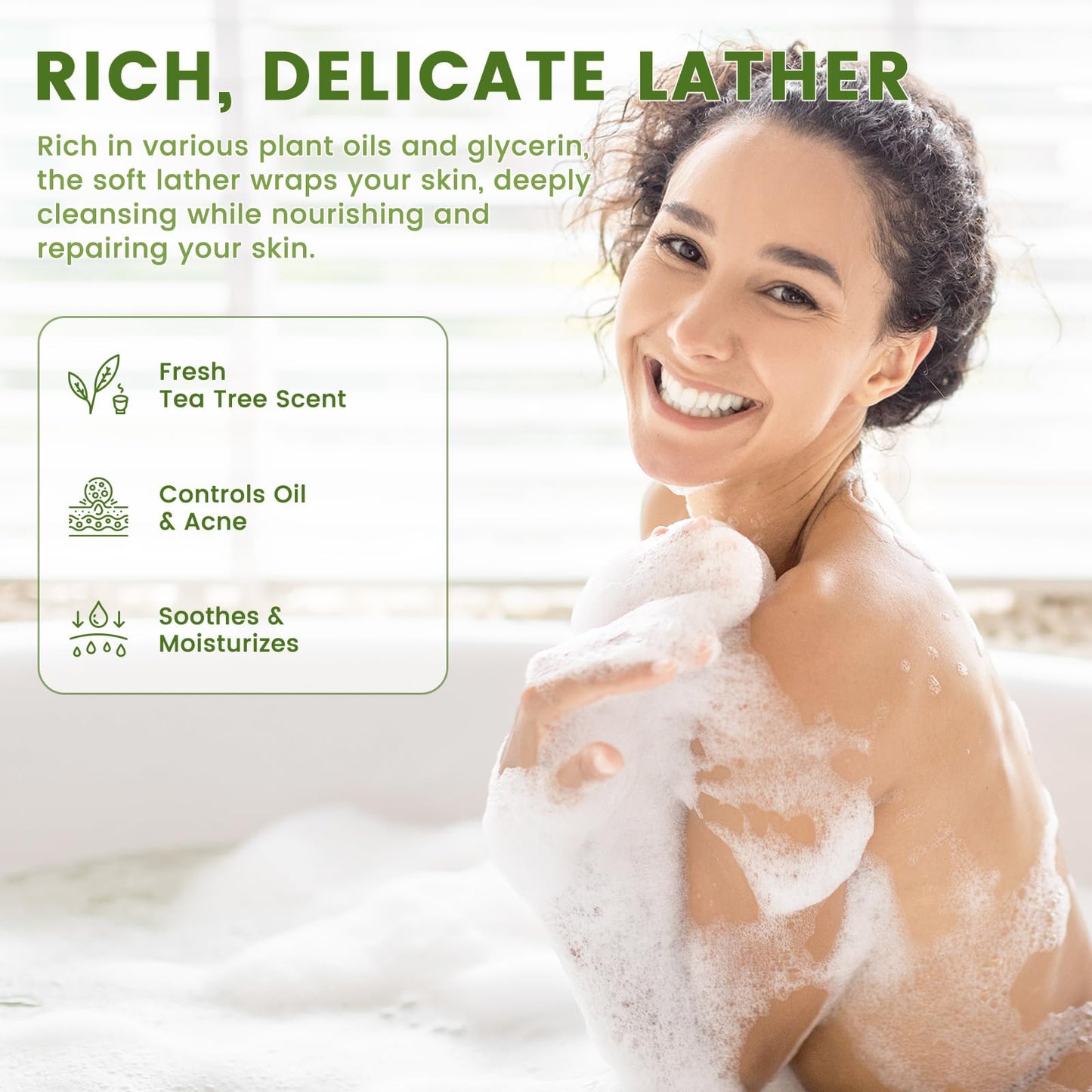 Tea Tree Oil Soap Bar, Natural Botanical Tea Tree Bar Soap with Vitamin E, Pure Plant Oil Bath Soap for Body Face Fights Acne, Tinea, Ringworm, Skin Itch Irritation and Prevents Breakouts (Pack of 3)