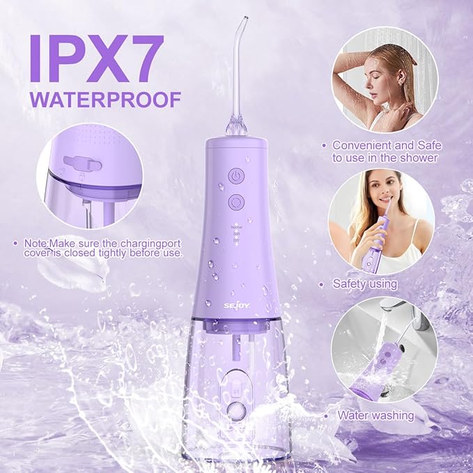350mL/12oz Water Flosser with 3 Modes 6 Jet Tips,Dental Oral Irrigator USB Rechargeable Cordless Water Dental Picks for Teeth Cleaning,IPX7 Waterproof,for Home and Travel for Oral Care(Purple)