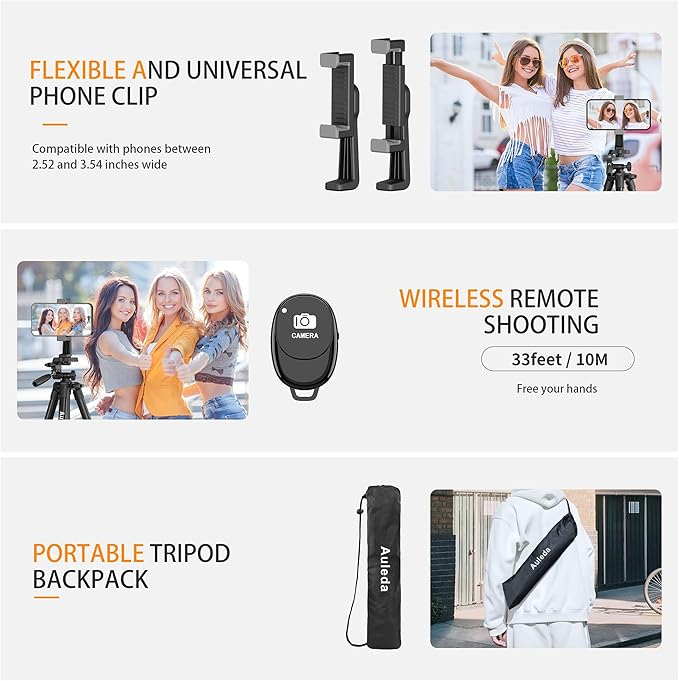 71″ Camera Tripod Aluminum Tall Tripod Stand Compatible with Canon Nikon with Wireless Remote Phone Holder and Bag Max Load 6.6 LB