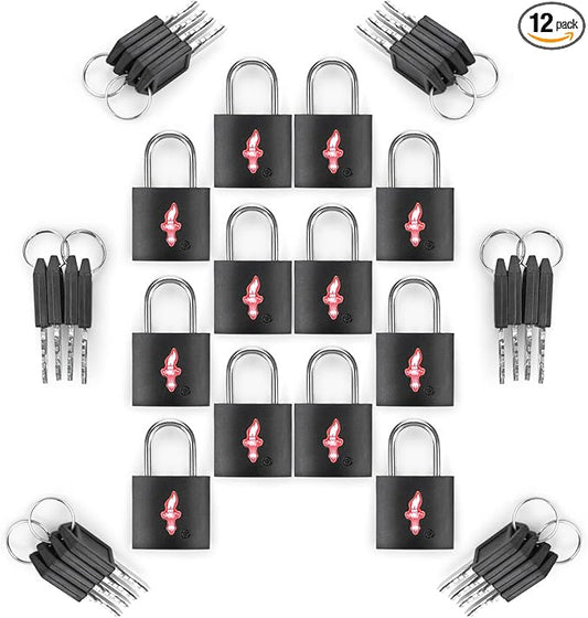 12-Pack Black Neon Square TSA Approved Luggage Lock for Suitcases, Carry-On Bags, Backpacks & Laptop Cases