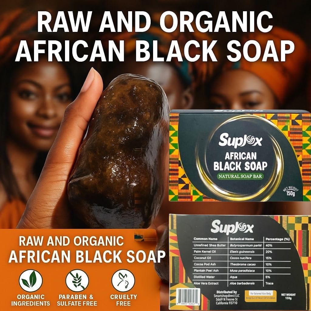 African Black Soap Bar – African Soap for oily Skin, Ghana Black Face & Body Wash | Face and Body moisturizing cleanser 1 Count.