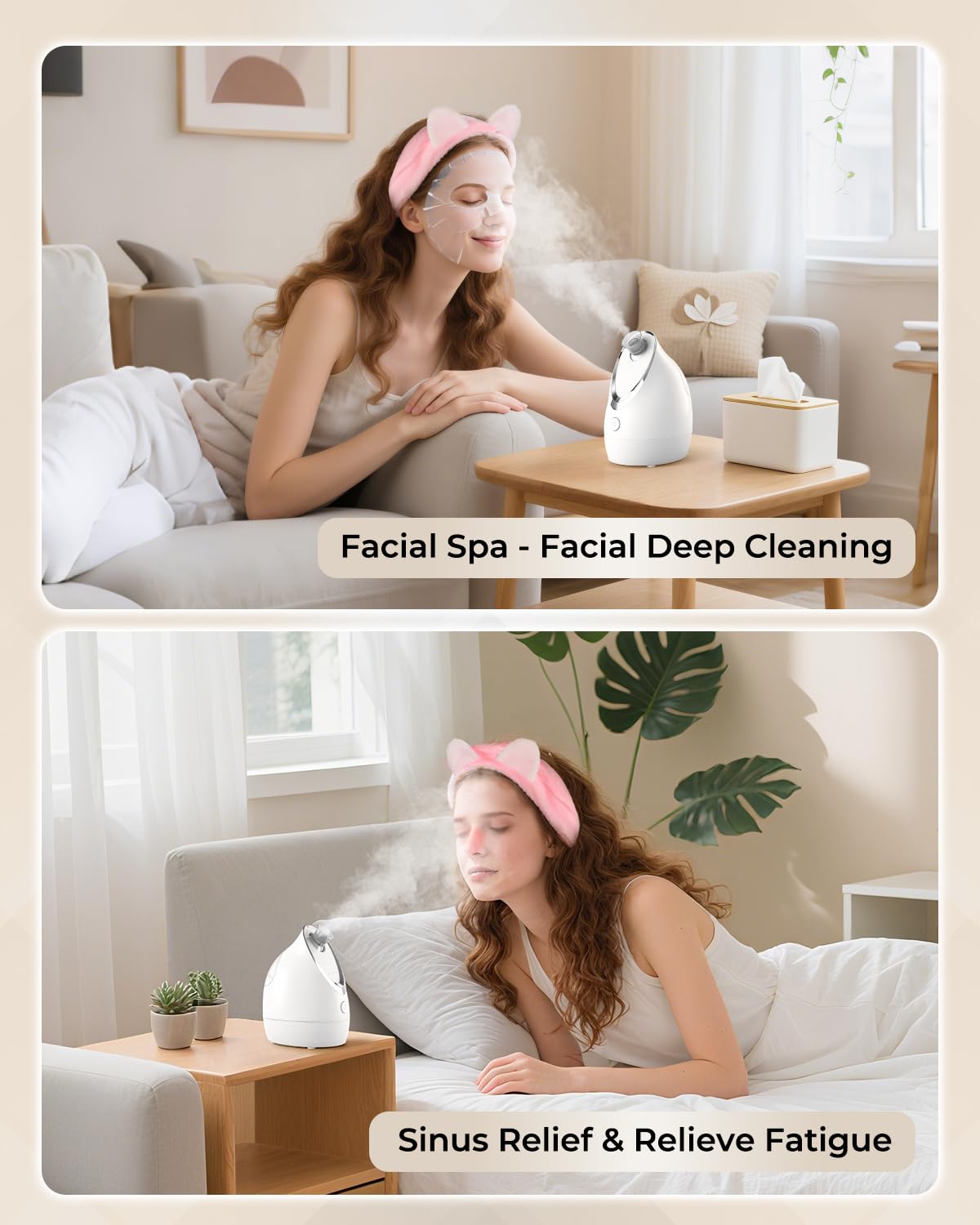 Kingsmile Facial Steamer for Face, 3 in 1 Face Steamer for Facial Deep Cleaning, Compact Nano Steamer - Aromatherapy, Adjustable Nozzle Warm Powerful Steam for Home SPA, Face Humidifier- SPA Headband