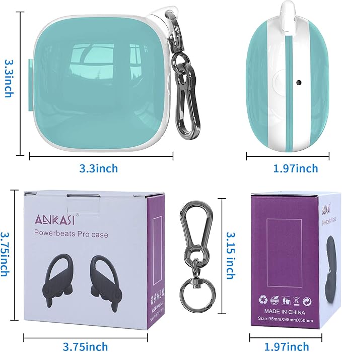 Compatible Powerbeats Pro Case Cover, Full Protective Shockproof Anti-Slip Silicone Case for Beats Powerbeats Pro 2019 (White Edge+Light Green)
