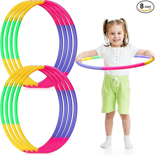 Chivao 8 Pack Color Detachable Hoop Fitness Waist Exercise Ring Plastic Exercise Hoop Adjustable Weight Size Plastic Adult Party Supplies Game Sport Gymnastic