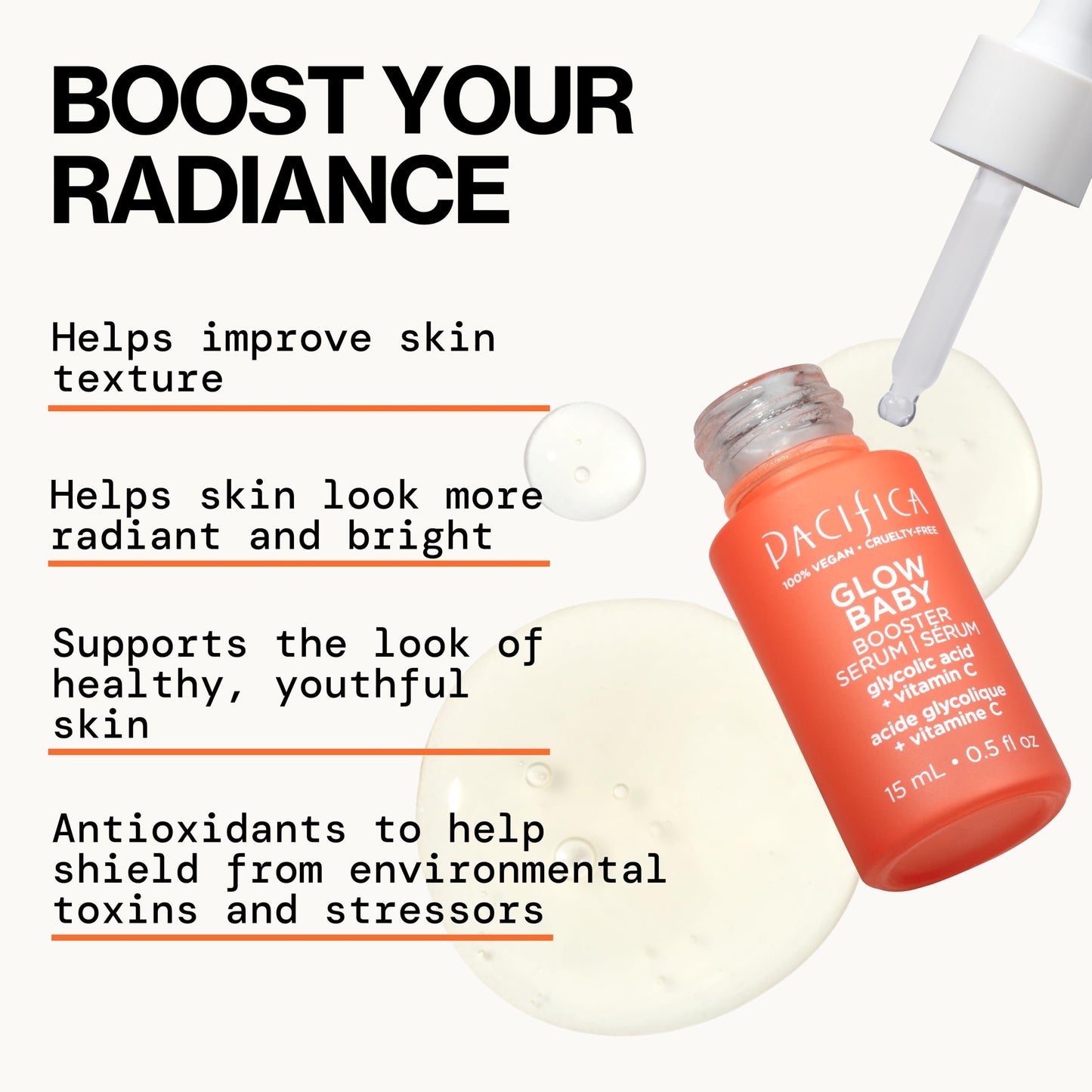 Pacifica Glow Baby Booster Mini Face Serum, Vitamin C & Glycolic Acid For Brightening Dull Skin, Fragrance-Free, Vegan & Cruelty-Free, 1 Fl Oz