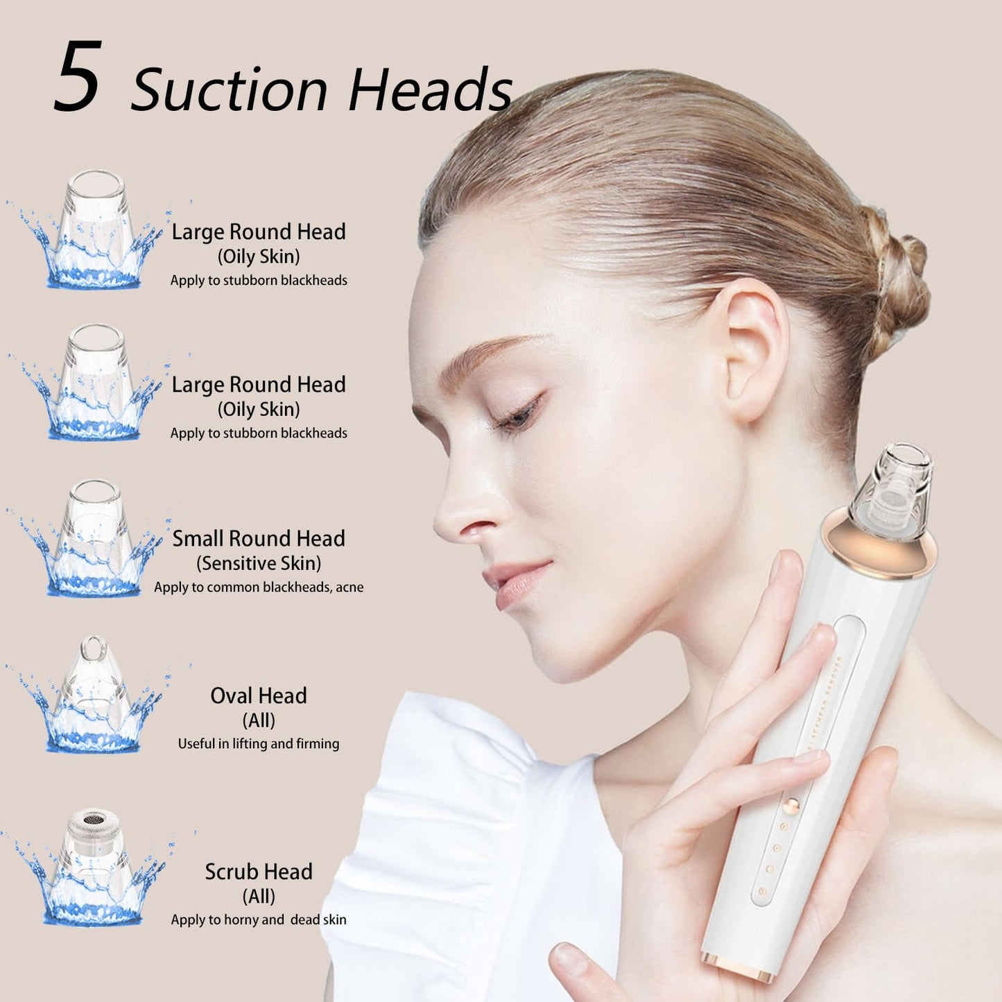 Blackhead Remover Pore Vacuum, Upgraded USB Rechargeable Facial Pore Cleaner Blackhead Removal Kit with 3 Suction Power,5 Probes Black Head Extractions Tool for Women & Men