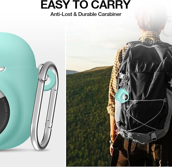 2 in 1 Silicone Case Compatible with AirPod 4 and AirTag, Shockproof Protective Skin Cover for AirPods 4th Generation with Cleaner Kit & Carabiner (Mint Green)
