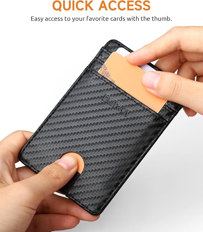 Buffway Mens Slim Wallet, Minimalist Thin Front Pocket Leather Credit Card Holder with RFID Blocking for Work Travel