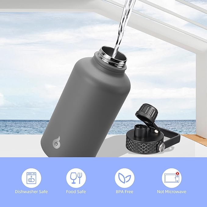 BJPKPK Half Gallon Insulated Water Bottles with Straw Lid, 64oz Large Water Jug, Stainless Steel Bottles with 3 Lids and Paracord Handle, Thermo for Hot & Cold Liquid, Navy Blue