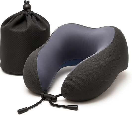 Neck Pillow for Traveling Neck Support with Cooling Ice Silk Cover, High-Density and Relatively Hard Support Machine Washable and Travel-Friendly U-Shaped Memory Foam Pillow for Airplane, Car(Blue)