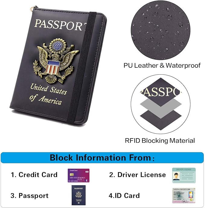 Cnycmy Passport Holder with Airtag,Passport-Wallet-Holder for Women, RFID Passport Holder with Slot Waterproof, PU Leather Travel Passport Case (black1)