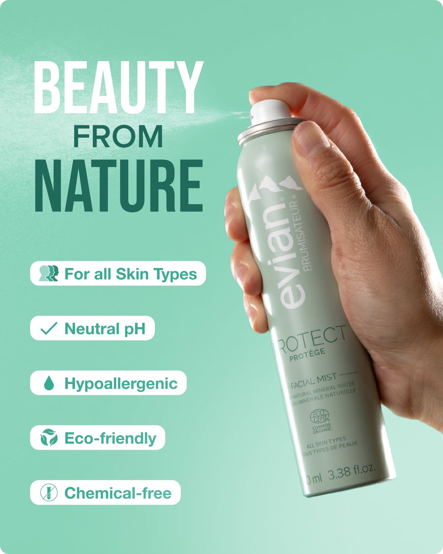 Evian Protect Facial Mist - Hydrating Mineral Water Face Spray with Aloe & Natural Extracts - Cooling Toner Mist for Face & Skin - Refreshing Facial Spray to Hydrate and Support Skin Barrier