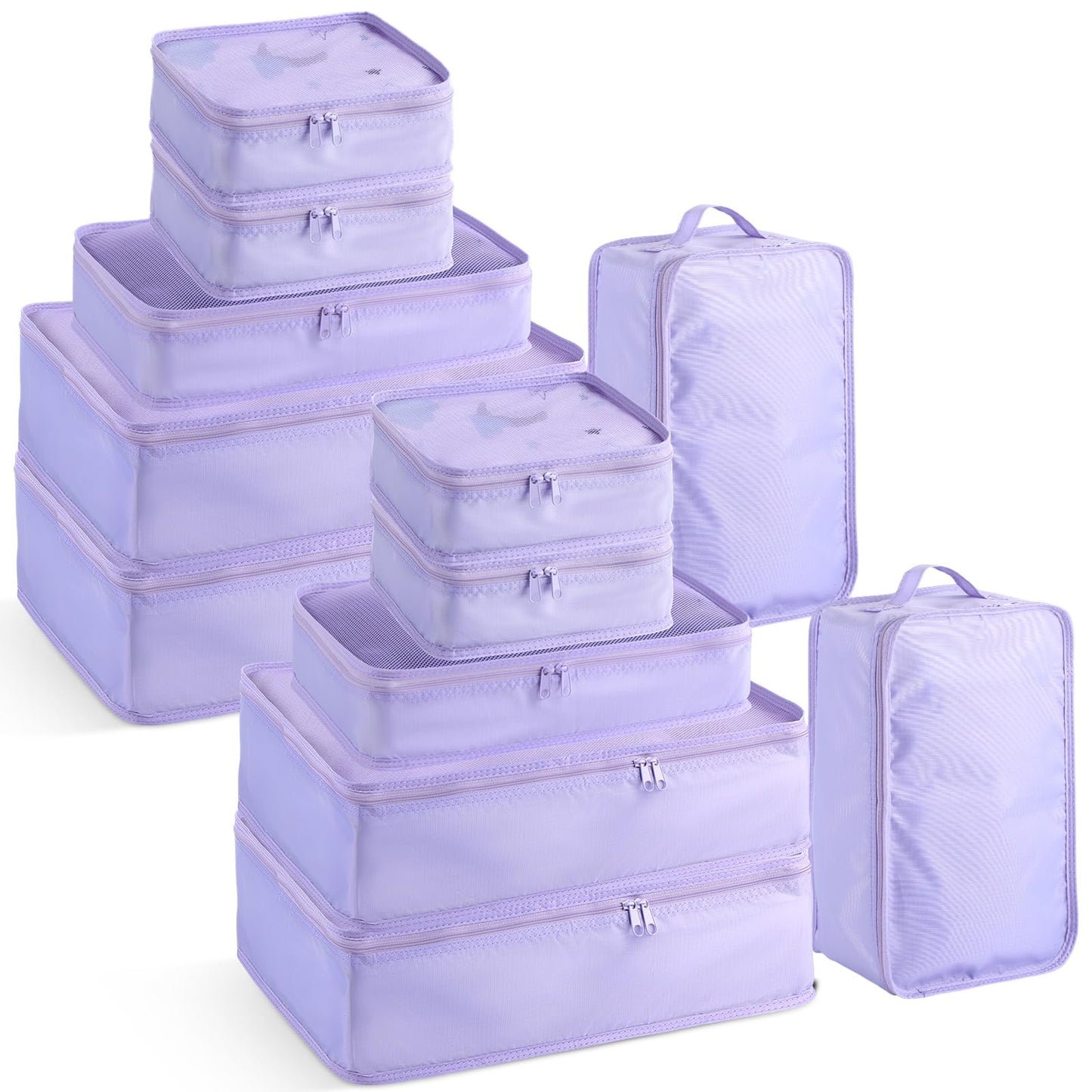 Reginary 2 Packs 6 Set Travel Packing Cubes Luggage Organizer Set Lightweight Suitcase with Shoe Bag for Clothes Toiletries (Purple)