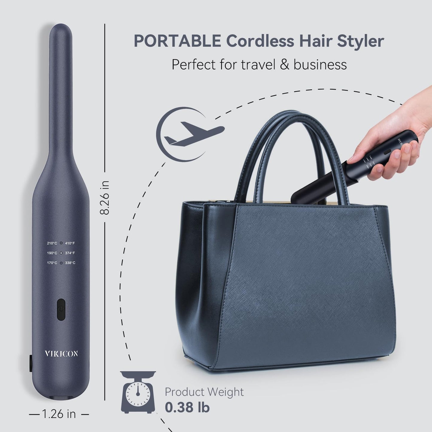 VIKICON Cordless Mini Hair Straightener: 3/10" Small Pencil Flat Iron for Short Hair & Beard - Ceramic Thin Plate, 3 Temp Settings, Travel-Friendly with Auto Shut-Off - Birthday Gift for Men & Women