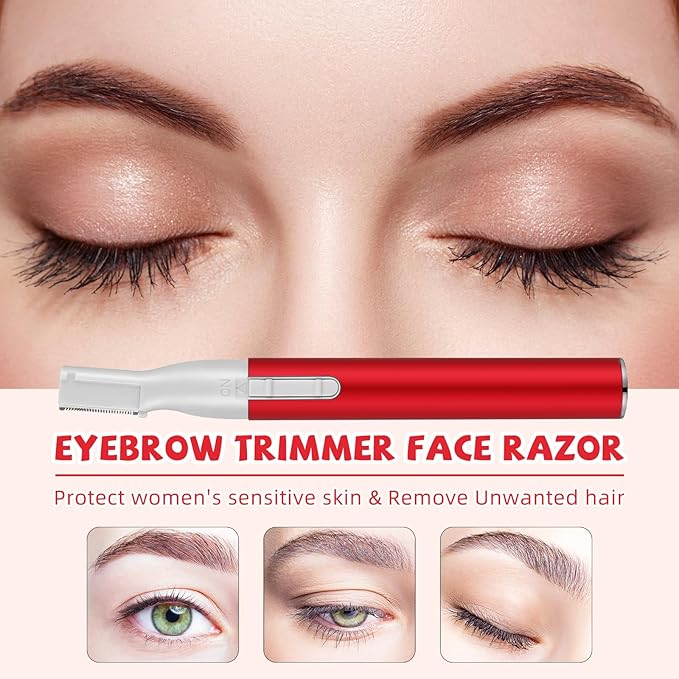 Chumia 2 Pcs Electric Eyebrow Trimmer Women Precision Face Razors Mini Shaver with Comb Christmas Women Gift Battery Operated Personal Epilator for Face Neck Fuzz Lips Leg(Red,Green)