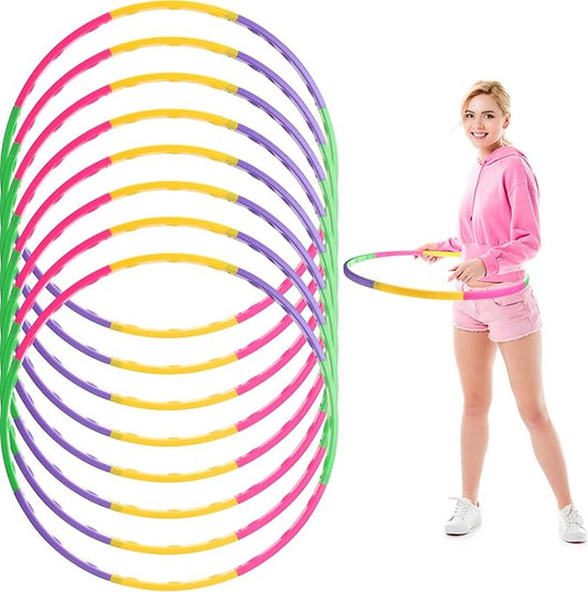 Chivao 8 Pack Color Detachable Hoop Fitness Waist Exercise Ring Plastic Exercise Hoop Adjustable Weight Size Plastic Adult Party Supplies Game Sport Gymnastic