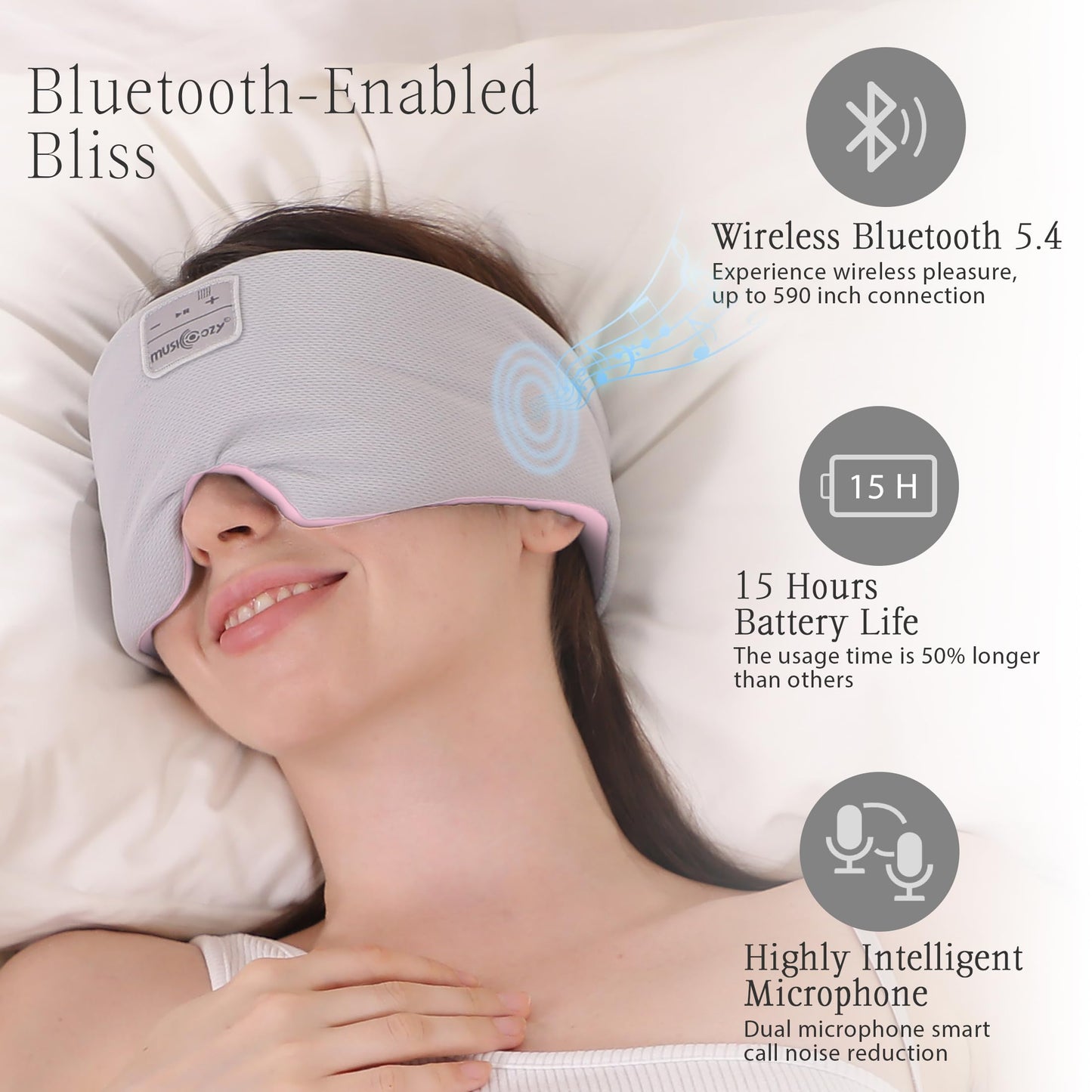 MUSICOZY Ice Silk Sleep Headphones with Bluetooth Mask, Eye Mask for Sleeping in Total Darkness, 5.4 Bluetooth Sleep Mask Sleep Headphones, Soft, Gifts for Men Women (Pink)