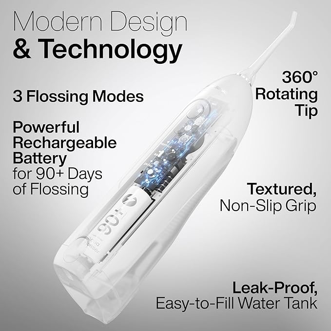 AquaSonic Icon Water Flosser for Teeth – Cordless Rechargeable Oral Irrigator – Waterproof, Portable Dental Cleaning with Jet Tip – Braces Home Travel - Pearl