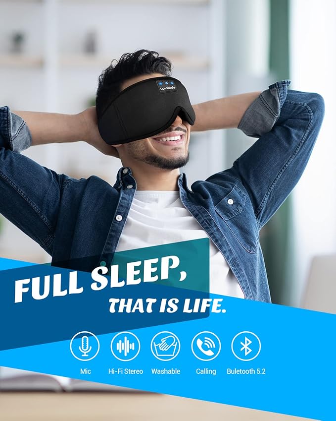LC-dolida Sleep Mask with Bluetooth Headphones, Sleep Headphones Bluetooth Sleep Mask Eye Mask Pressure Relief Night Sleeping Headphones for Side Sleepers Best Gift and Travel Essential