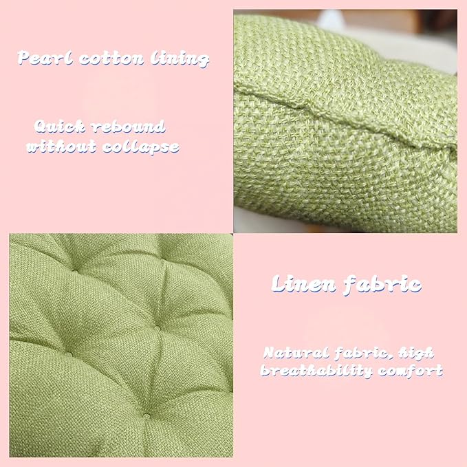 Large Linen Floor Cushions,Round Futon Pillows Japanese Style Tufted Floor Pillows Meditation Cushions for Seating On Pad for Yoga Sofa Balcony(Size:65x65cm(26x26inch),Color:Light Green)