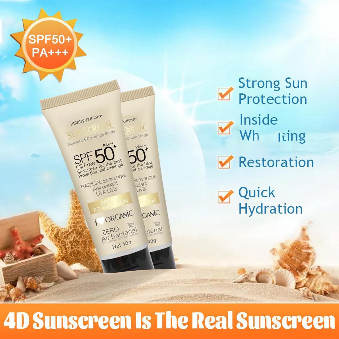 Natural Face & Body Sunscreen SPF 50, Moisturizing Broad Spectrum Sun Protection
