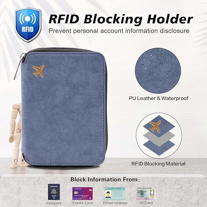Cnycmy Passport Holder with Airtag,Passport-Wallet-Holder for Women, RFID Passport Holder with Slot Waterproof, PU Leather Travel Passport Case (Blue3)