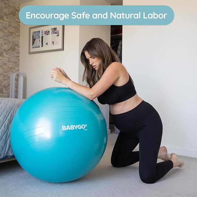 BABYGO Birthing Ball - Pregnancy Yoga Labor & Exercise Ball & Book Set Trimester Targeting, Maternity Physio, Birth & Recovery Plan Included Anti Burst Eco Friendly