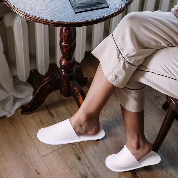 JaGely 120 Pairs Bulk Disposable Slippers Non Slip Hotel Spa Slippers Fluffy Closed Toe for Home Indoor Wedding Travel Party Guests Men Women