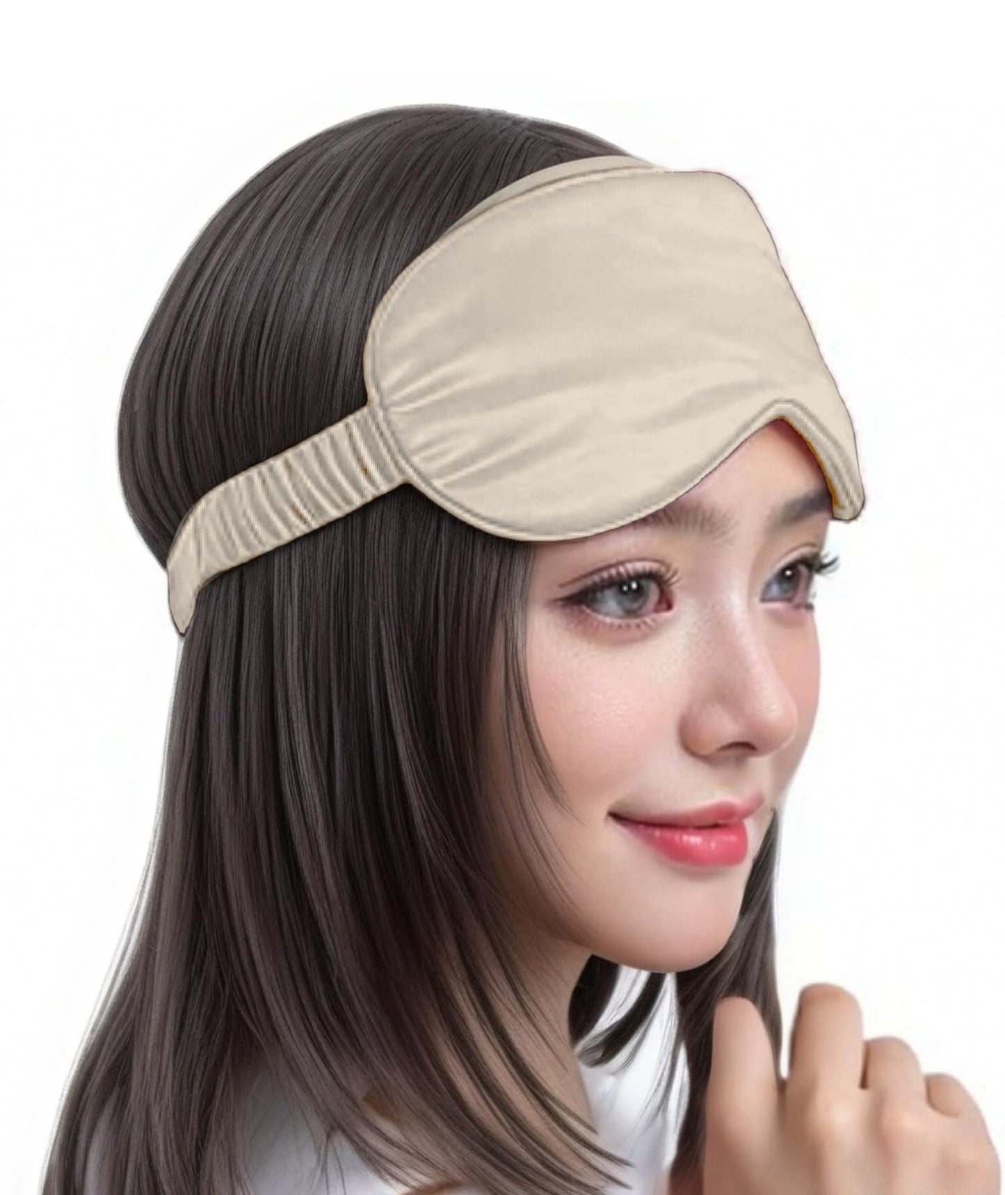 QSYW Silk Eye Mask for Sleeping - Satin Eye Cover with Silk Storage Bag Beige