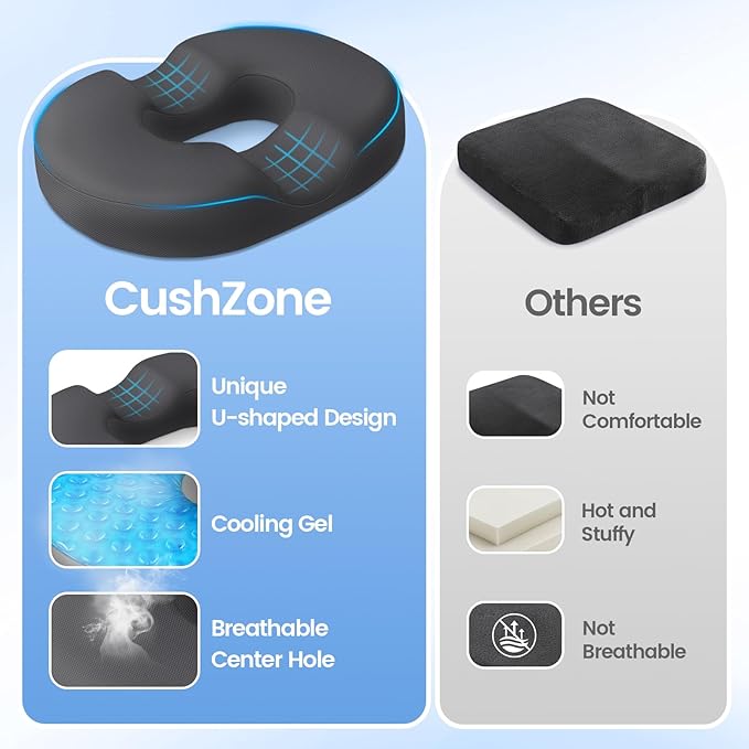 Donut Pillow Seat Cushion - Cooling Gel Floor Pillow, Memory Foam Floor Cushion for Office & Home, Car Seat, Hemorrhoids Pillow, Sciatica & Tailbone Pain Relief Chair Cushion, Grey