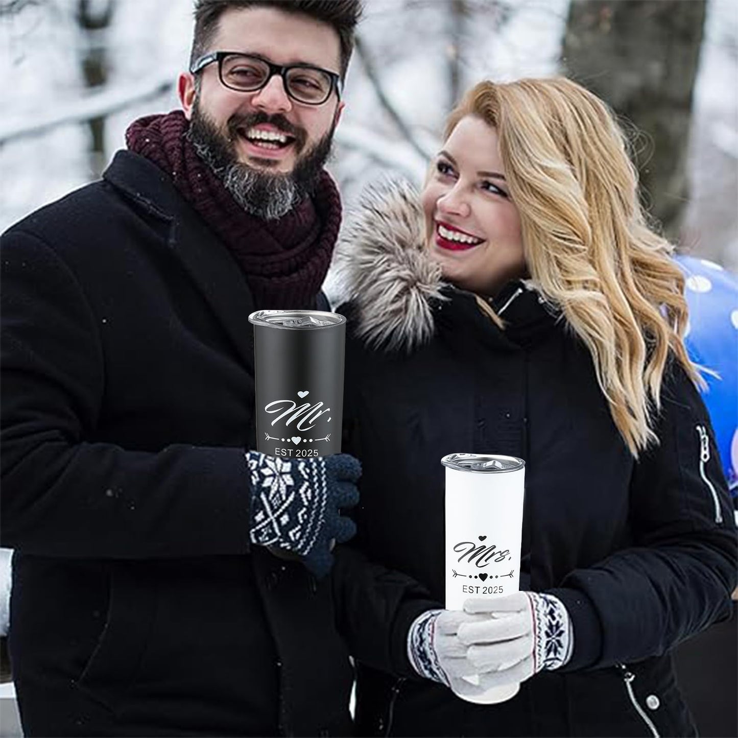 DHQH Mr and Mrs 2025 Tumbler Set, Engagement Wedding Gifts for Couples Wife Husband Bride To Be Newly Engaged 20oz Travel Tumbler Bachelorette Party Gifts