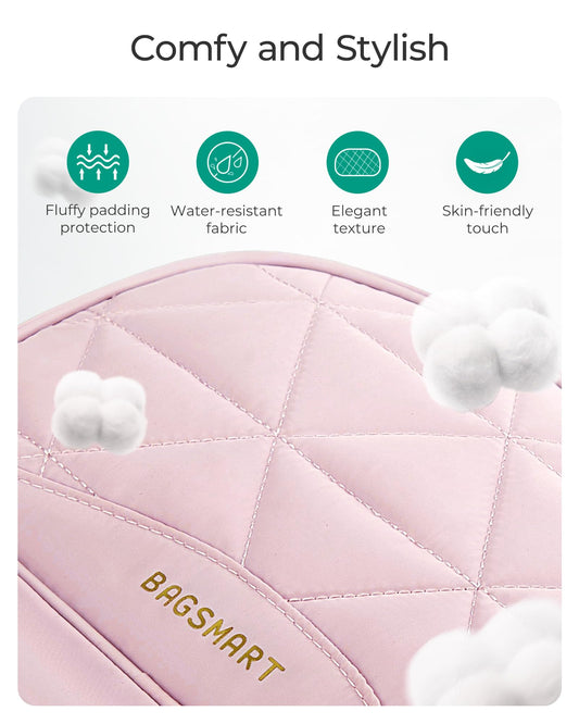 BAGSMART Travel Jewelry Case Jewelry Organizer Storage Roll Rings Necklaces Earrings Bracelets Brooches Watch Large Portable Light Pink