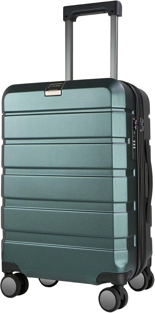 KROSER Hardside Expandable Carry On Luggage with Spinner Wheels & Built-in TSA Lock, Durable Suitcase Rolling Luggage with USB Port, Carry-On 20-Inch, Dark Green
