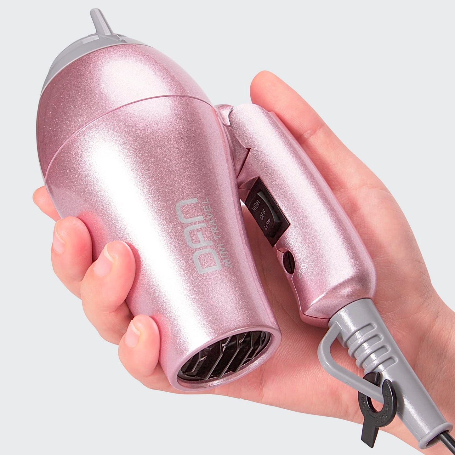 DAN Technology Travel Hair Dryer,Dual Voltage HairDryer,Mini Blow Dryer with Concentrator,Small Hair Dryer with Diffuser,European hairdryer with European Plug,Pink Blow Dryer for Women