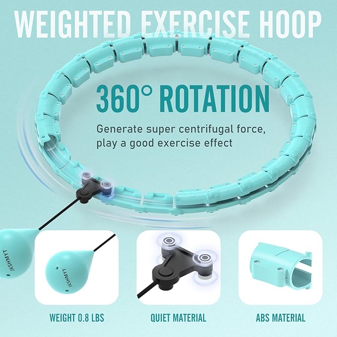 JKSHMYT Weighted Hula Circle Hoops for Adults Weight Loss, Infinity Fitness Hoop Plus Size 47 Inch, 24 Detachable Links, Exercise Hoop Suitable for Women and Beginners