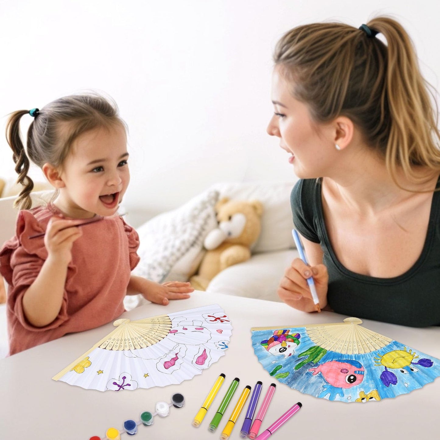 JOHOUSE 12 Pcs White Paper Fans Handheld – 8.3 Inch Foldable Hand Fan, Folding Fans Handheld for Women, Paper Fan for Wedding Guests, Bridal & Baby Shower Favors, Party Decorations