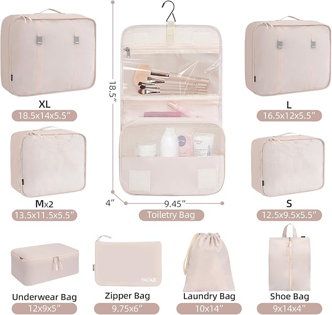 BAGAIL 6 Set/8 Set/10 Set Packing Cubes Various Sizes Packing Organizer for Travel Accessories Luggage Carry On Suitcase