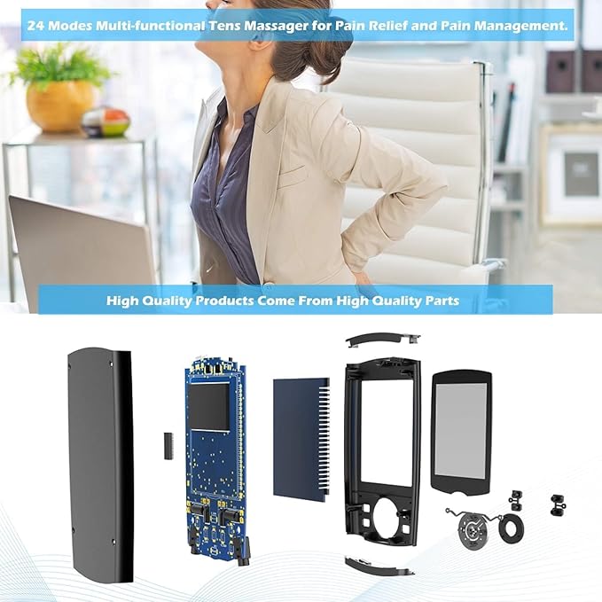 Belifu Dual Channel TENS EMS Unit with 12 Pads, 24 Modes Muscle Stimulator, Electronic Pulse Massager Muscle Massager for Pain Relief Therapy, Fastening Cable Ties, Dust-Proof Drawstring Storage Bag