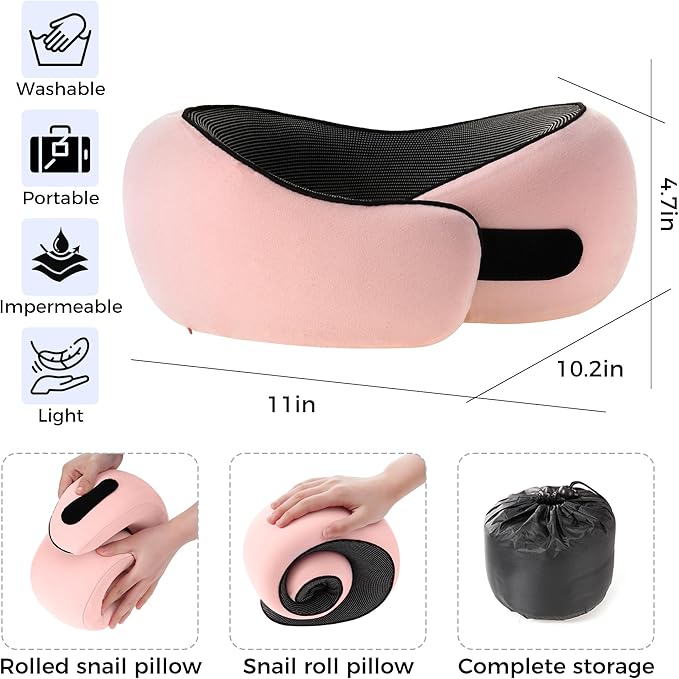 Travel Pillow,Travel Neck Pillows for Airplanes,Comfortable Breathable Cover,Memory Foam 360 Degree Support Stowable Pillows,Ideal Accessory for Sleeping Offices and Cars (Pink)