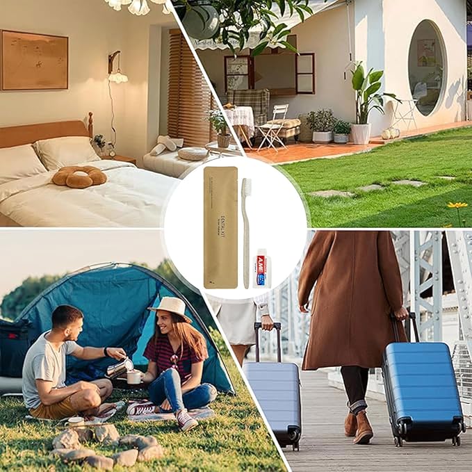 50 Pack Travel Size Toothbrushes with Toothpaste in Bulk, Disposable Individually Wrapped Wheat Straw Portable Toothbrushes Kit for Homeless, Nursing Home, Charity, Shelter, Airbnb and Hotel